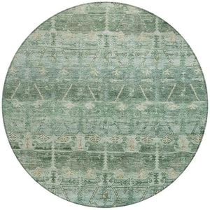 HomeRoots 8 Ft Round Tribal Geometric Polyester Rug Stain Resistant Indoor Outdoor Patio 739109