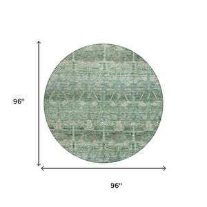 8 Ft Round Tribal Geometric Polyester Rug Stain Resistant Indoor Outdoor Patio