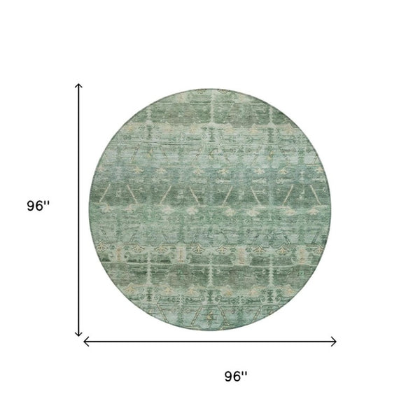 8 Ft Round Tribal Geometric Polyester Rug Stain Resistant Indoor Outdoor Patio