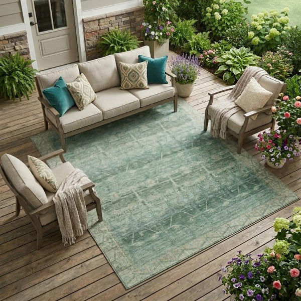 8x10 Tribal Pattern Polyester Area Rug Stain Resistant for Patio Porch or Living Room
