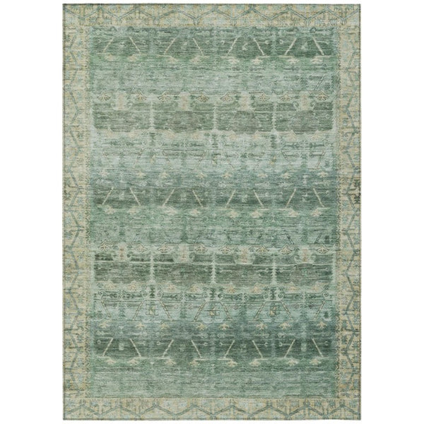 HomeRoots 10 X 14 Tribal Fern Green Washable Polyester Area Rug for Indoor Outdoor Use 739112