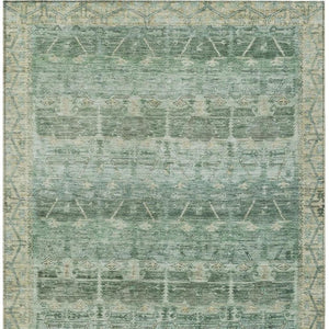 10 X 14 Tribal Fern Green Washable Polyester Area Rug for Indoor Outdoor Use