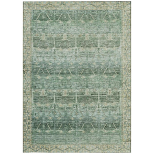 10 X 14 Tribal Fern Green Washable Polyester Area Rug for Indoor Outdoor Use