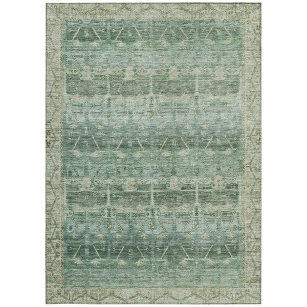 10 X 14 Tribal Fern Green Washable Polyester Area Rug for Indoor Outdoor Use