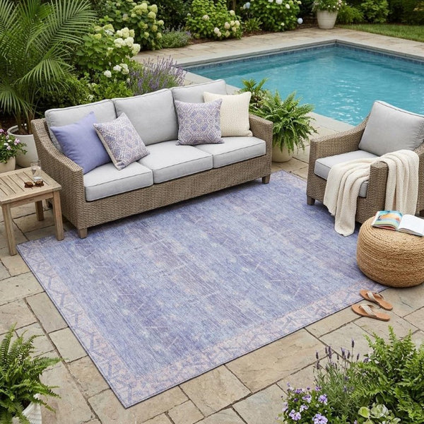 5x8 Lavender Purple Tribal Polyester Area Rug Washable for Indoor Outdoor Use