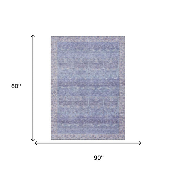 5x8 Lavender Purple Tribal Polyester Area Rug Washable for Indoor Outdoor Use