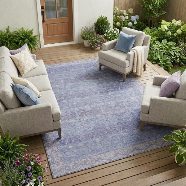 8 X 10 Lavender Purple Tribal Polyester Washable Rug for Patio Porch or Living Room