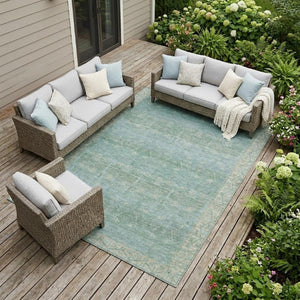 9 X 12 Mint Tribal Polyester Area Rug Stain Resistant for Patio or Living Room