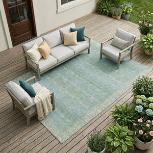 10 X 14 Tribal Mint Washable Polyester Area Rug for Indoor Outdoor Spaces