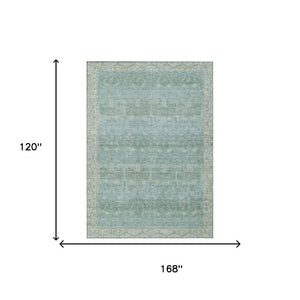10 X 14 Tribal Mint Washable Polyester Area Rug for Indoor Outdoor Spaces