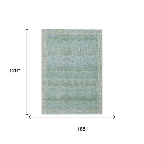 10 X 14 Tribal Mint Washable Polyester Area Rug for Indoor Outdoor Spaces