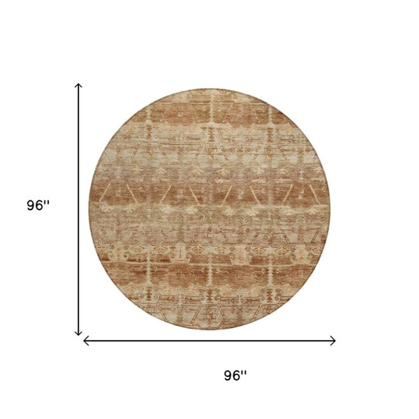 8 Foot Round Tribal Geometric Polyester Rug for Patio Porch Kitchen and High Traffic Areas