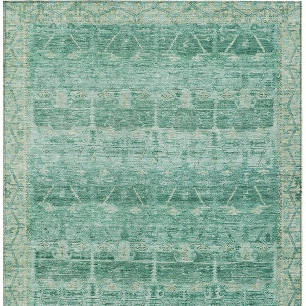 5x8 Teal Tribal Polyester Area Rug Washable Stain Resistant Indoor Outdoor Patio