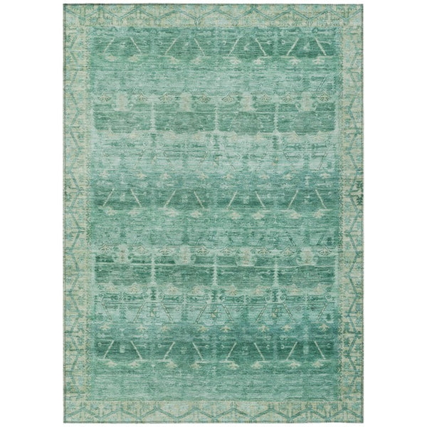 HomeRoots 8 X 10 Teal Tribal Polyester Area Rug Washable Stain Resistant Indoor Outdoor 739134