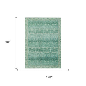 8 X 10 Teal Tribal Polyester Area Rug Washable Stain Resistant Indoor Outdoor