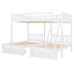 English Elm Full Over Twin Triple Bunk Bed Pinewood Frame with Storage Drawers and Guardrails LT000343AAK-2
