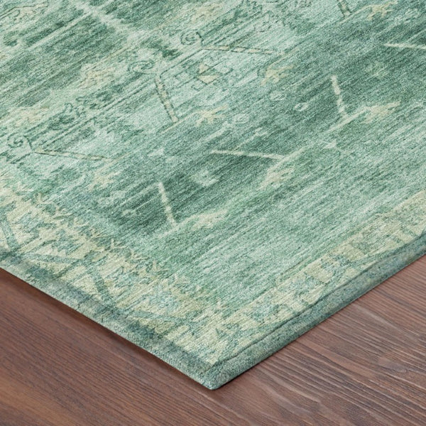 9x12 Teal Tribal Polyester Area Rug Washable Stain Resistant Indoor Outdoor Patio