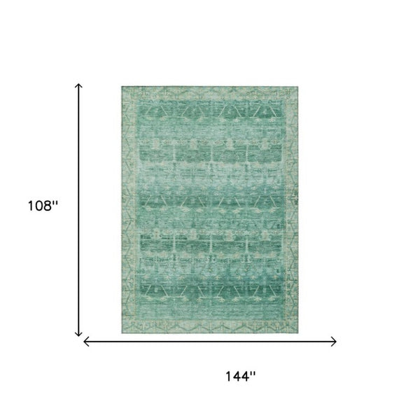 9x12 Teal Tribal Polyester Area Rug Washable Stain Resistant Indoor Outdoor Patio