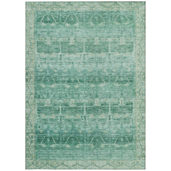 10 X 14 Teal Tribal Polyester Area Rug Washable Stain Resistant Indoor Outdoor