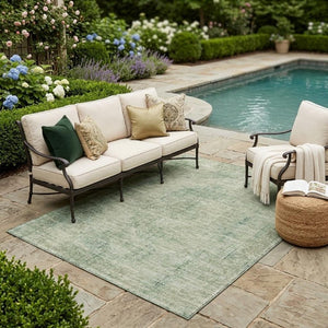 5x8 Green Sage Oriental Polyester Area Rug Washable Stain Resistant Indoor Outdoor