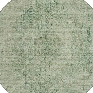 8 Foot Round Oriental Geometric Polyester Rug Washable for Patio Porch and Family Room