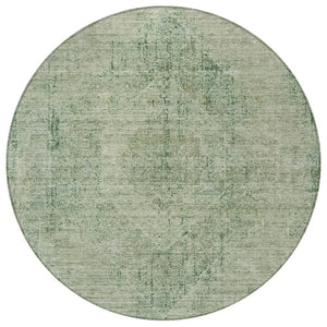 8 Foot Round Oriental Geometric Polyester Rug Washable for Patio Porch and Family Room