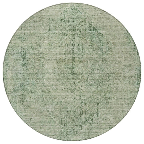 8 Foot Round Oriental Geometric Polyester Rug Washable for Patio Porch and Family Room