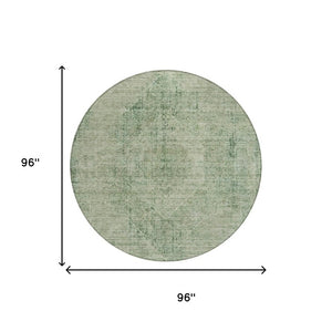8 Foot Round Oriental Geometric Polyester Rug Washable for Patio Porch and Family Room