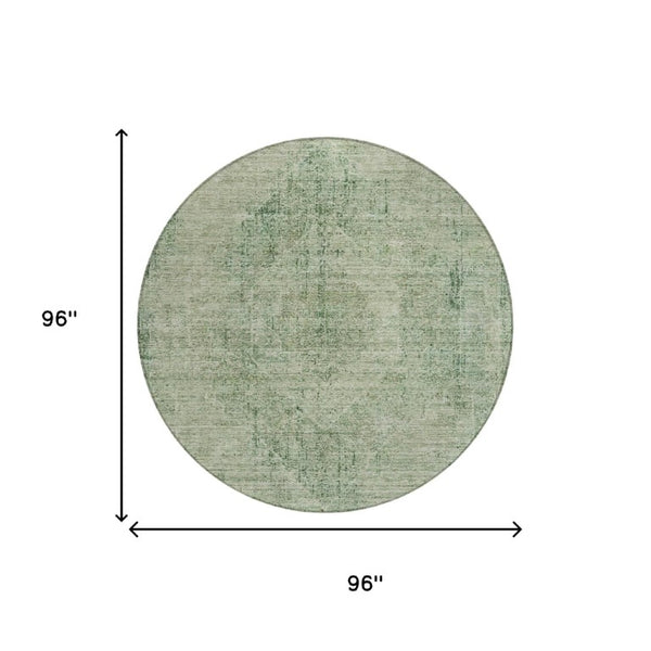 8 Foot Round Oriental Geometric Polyester Rug Washable for Patio Porch and Family Room