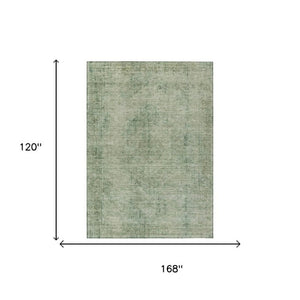 10 X 14 Oriental Polyester Area Rug Washable Stain Resistant Indoor Outdoor Green