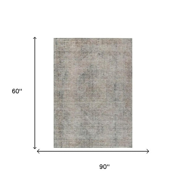 5x8 Beige Brown Oriental Polyester Area Rug Stain Resistant for Indoor Outdoor Use