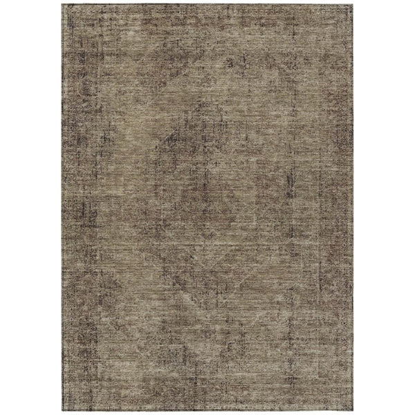 HomeRoots 5x8 Oriental Polyester Area Rug Washable Stain Resistant Indoor Outdoor Taupe Brown 739158