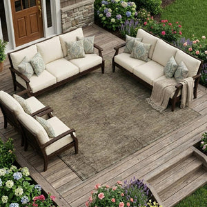 9x12 Oriental Polyester Area Rug Stain Resistant Indoor Outdoor Brown Taupe