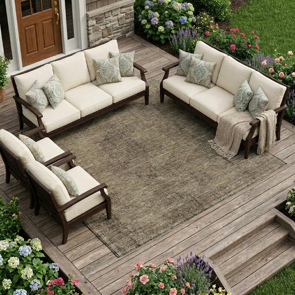 9x12 Oriental Polyester Area Rug Stain Resistant Indoor Outdoor Brown Taupe