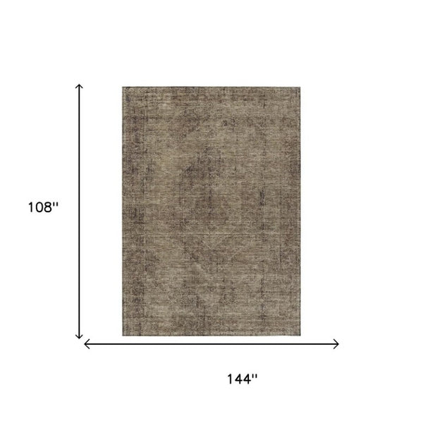 9x12 Oriental Polyester Area Rug Stain Resistant Indoor Outdoor Brown Taupe