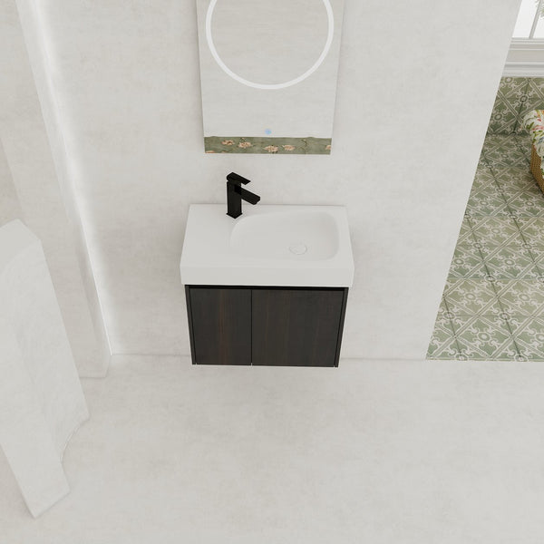 English Elm 24 Inch Bathroom Vanity Floating Ceramic Basin Sink Combo with Double-Door Wall-Mounted Storage Cabinet Durable Engineered Wood Modern Design Black W1972P190342