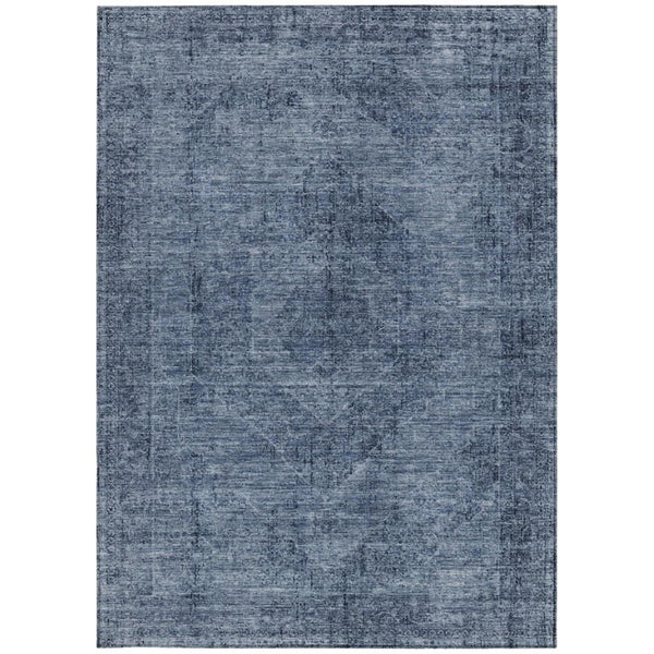 5x8 Oriental Polyester Area Rug Indoor Outdoor Washable Stain Resistant Denim Blue