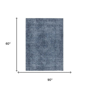 5x8 Oriental Polyester Area Rug Indoor Outdoor Washable Stain Resistant Denim Blue
