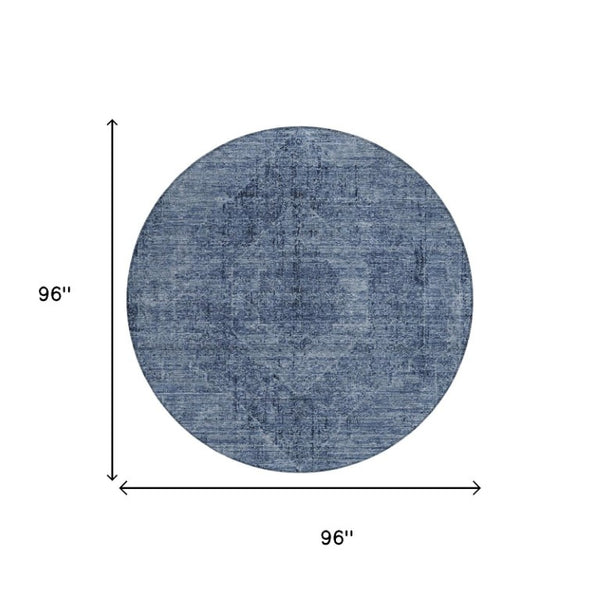 8 Foot Round Oriental Polyester Area Rug Washable Indoor Outdoor Patio Kitchen