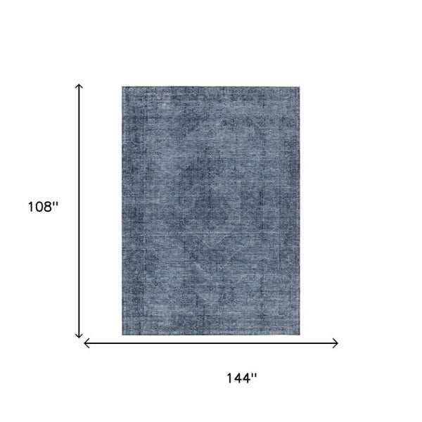 9 X 12 Oriental Polyester Area Rug Washable Denim Blue Indoor Outdoor Patio