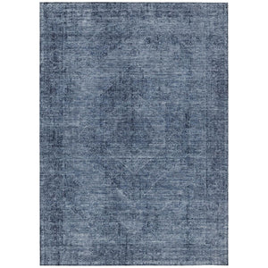 HomeRoots 10 X 14 Denim Blue Oriental Polyester Area Rug Washable for Indoor Outdoor Use 739168