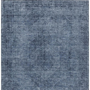 10 X 14 Denim Blue Oriental Polyester Area Rug Washable for Indoor Outdoor Use