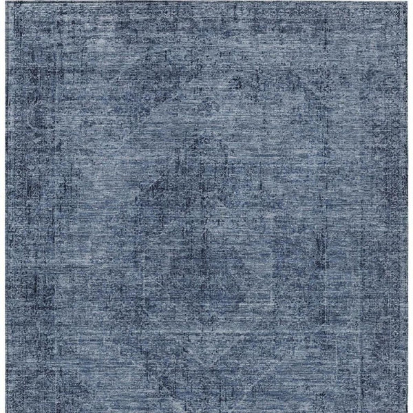 10 X 14 Denim Blue Oriental Polyester Area Rug Washable for Indoor Outdoor Use
