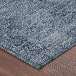 10 X 14 Denim Blue Oriental Polyester Area Rug Washable for Indoor Outdoor Use