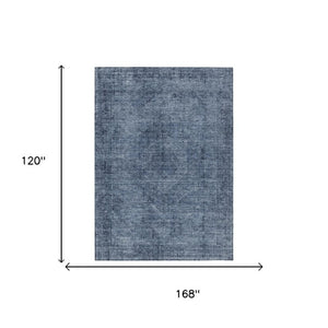 10 X 14 Denim Blue Oriental Polyester Area Rug Washable for Indoor Outdoor Use