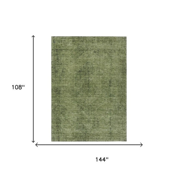 9 X 12 Olive Oriental Polyester Area Rug Stain Resistant for Indoor Outdoor Use