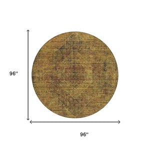 8 Foot Round Oriental Polyester Area Rug Rust Tones Washable for Indoor Outdoor