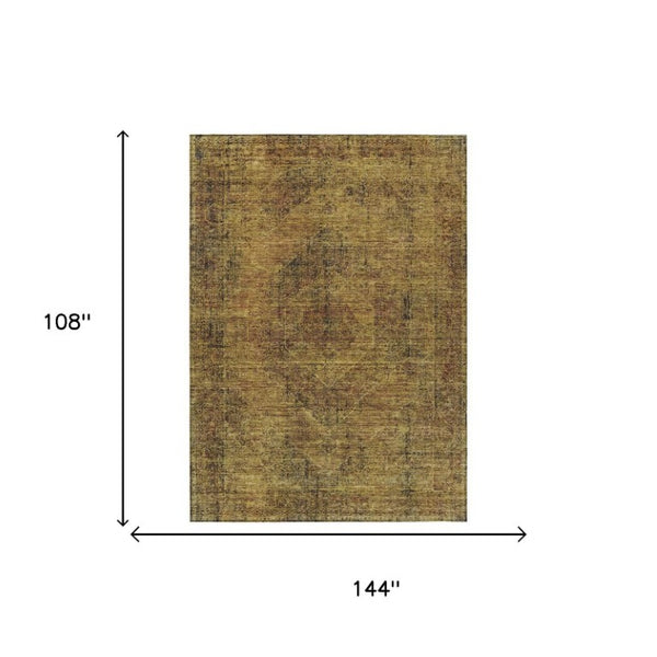 9 X 12 Rust Orange Oriental Polyester Area Rug for Indoor Outdoor Living Spaces