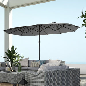 English Elm Outsunny Solar Led Patio Umbrella with Dual Canopy Vented Design and Sand Base W2225P485584