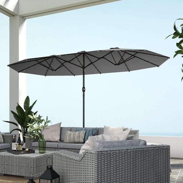English Elm Outsunny Solar Led Patio Umbrella with Dual Canopy Vented Design and Sand Base W2225P485584